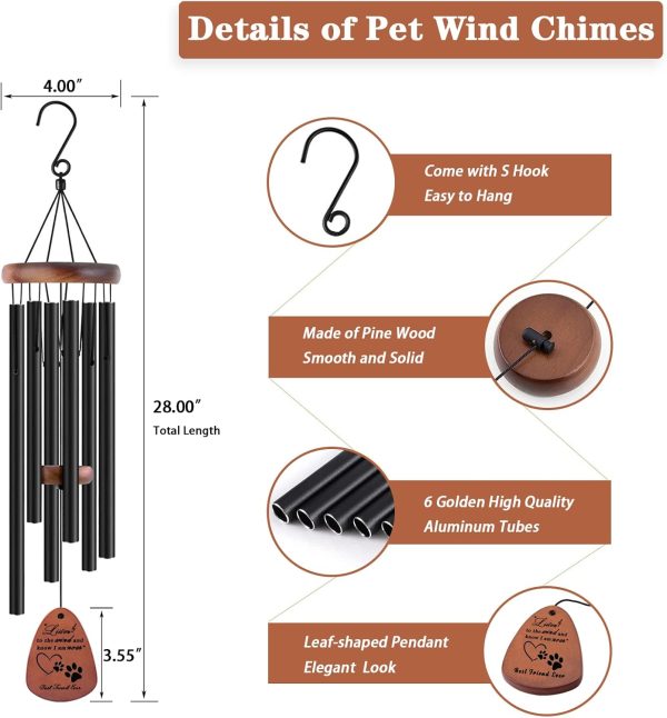 producer to buyer pet memorial gifts, 28" pet memorial wind chimes, dog memorial gifts, pet loss gifts, loss of pet sympathy gift, pet remembrance gift in memory of dog cat discounted pricing