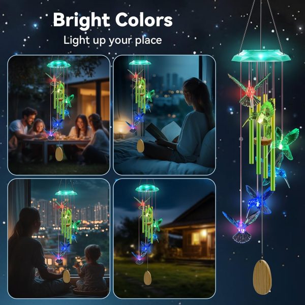 producer to buyer wind chimes,hummingbird solar wind chimes for outside,green gradation aluminum tubes deep tone memorial wind bell for garden/patio mobiles decorative gifts for mom, wife, grandma neighbors(37" long) discounted pricing