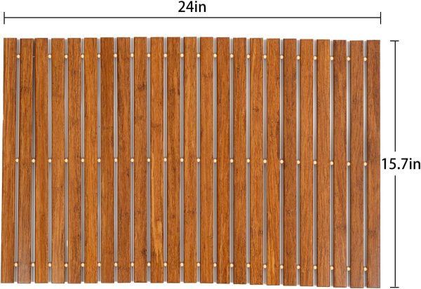 manufacturer direct strand woven bamboo bath mat bathroom rugs floor wood shower bathtub waterproof non slip accessories 16x24 inch easy to clean, suitable for outdoor, dark color, 1 pc trade price