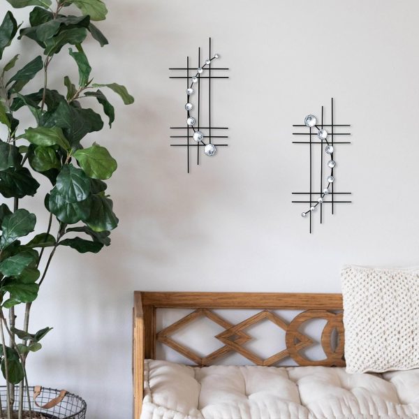 factory direct zexuiru 2 set bling metal wall art jeweled crystal hang wall decor rhinestone diamond iron abstract wall sculpture black volume discount