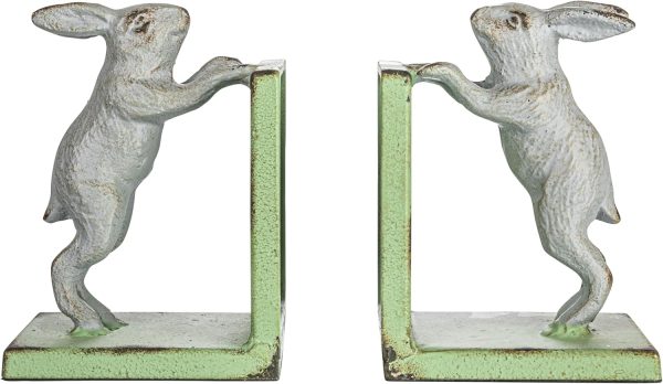 supplier direct creative co-op decorative 2-tone cast metal rabbit bookends, green and grey, set of 2 wholesale prices