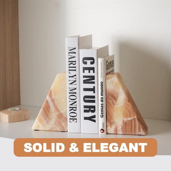 supplier direct marble bookend for heavy books, decorative bookends for shelves, durable and heavy-duty book end for hardback book & cds, unique book stopper & holder, mexico onyx, set of 2 wholesale prices