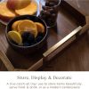 wholesale direct decorative acacia wood ottoman tray - coffee table tray - breakfast, party, drinks, snack, liquor serving platter - farmhouse to modern - brass handles (varnish) bulk purchase at factory prices
