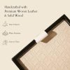 wholesale direct modern luxury 16"x11" woven leather and wooden rectangle tray - jewelry tray, vanity tray, decorative tray, catchall tray, serving tray, and for all occasions by curated collectives (beige, large) bulk purchase at factory prices