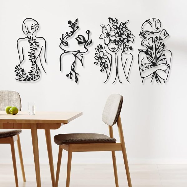 factory direct therwen 4 metal wall art decor minimalist abstract woman single line drawing wall art female home decor hanging art print for bedroom bathroom living room, black 17 x 10 in(stylish style) volume discount