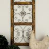 bulk purchase deco 79 wood scroll home wall decor window inspired wall sculpture with metal scrollwork relief, wall art 14" x 1" x 36", brown trade price