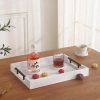 wholesale direct white wood serving tray farmhouse decorative ottoman trays with 4 round coasters coffee table tray living room tray with handles for eating breakfast in bed white bulk purchase at factory prices