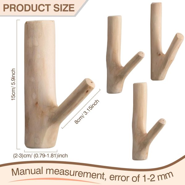 competitive pricing jetec 4 pieces wood wall hooks vintage real natural tree branch wall mounted handmade hook set rustic decorative wood adhesive strong suction hooks for coat key holder (white) one-stop wholesale
