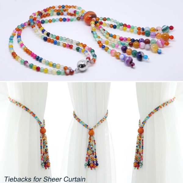 bulk purchase magnetic curtain tiebacks, 2 pack colorful agate tassel curtain drapery holdbacks, boho curtain ties for home office decorative factory discount
