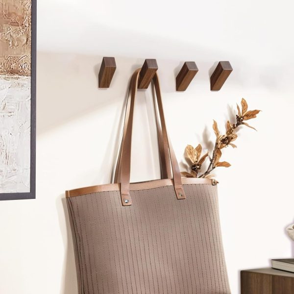 competitive pricing wood wall hooks, 4pack coat hooks wall mounted rustic wooden hooks natural robe hook hanging bathroom clothes hanger hat & bag decorative hooks heavy duty entryway wall hangers towel hooks(walnut) one-stop wholesale