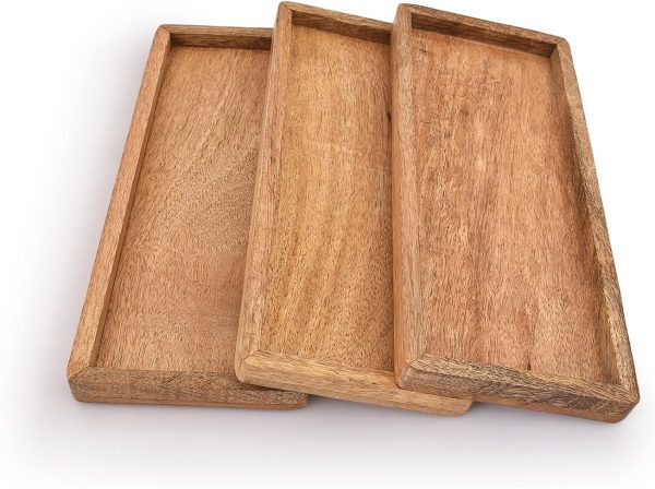 wholesale direct samhita mango wood serving platter with raised edge -set of 3 for display fruit snacks appetizer sushi food decorative (12" x 5" x 0.75") bulk purchase at factory prices