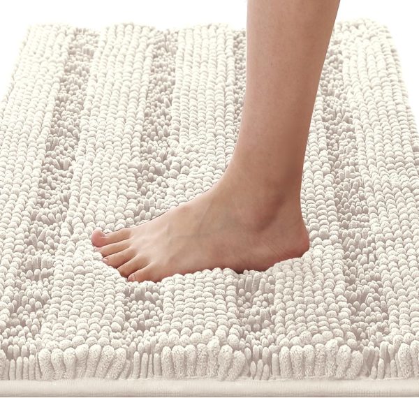 global sourcing h.versailtex bath rugs for bathroom non slip bath mats extra thick chenille striped rug 20" x 32" absorbent non skid fluffy soft shaggy washable dry fast plush mat for indoor, bath room, tub - ivory oem/odm services
