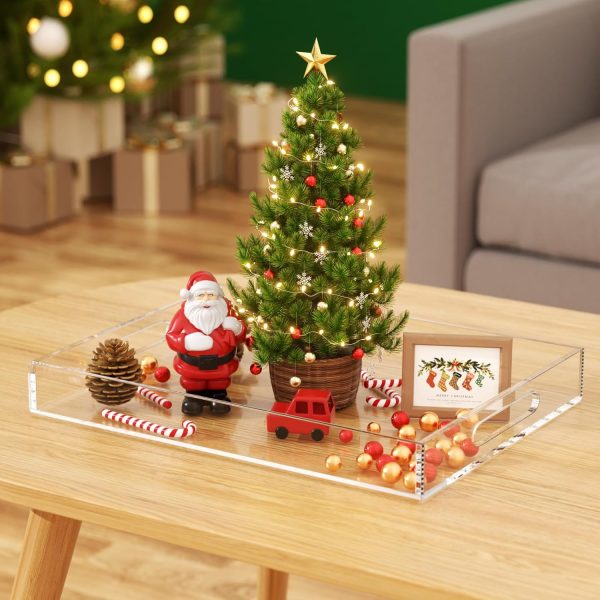 wholesale direct niubee clear serving tray 12x16 inches -spill proof- acrylic decorative tray organiser for ottoman coffee table countertop with handles bulk purchase at factory prices