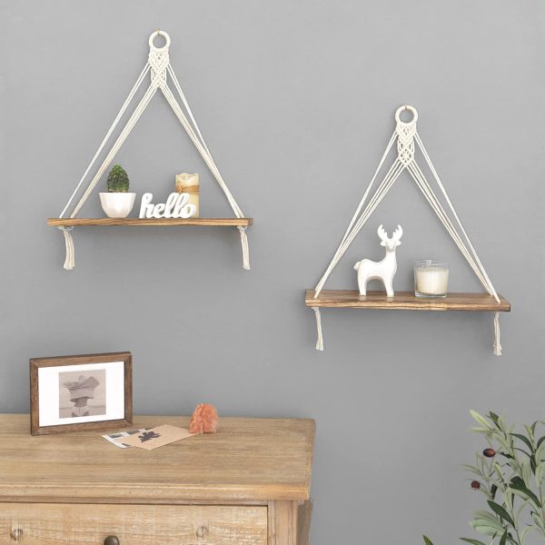 bulk purchase mkono macrame hanging shelves boho wall decor set of 2 rustic wood floating storage shelf for bedroom bathroom living room nursery dorm room, display shelving for hanging plants photos trade price