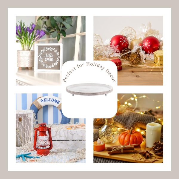 wholesale direct wooden tray,oval decorative tray for coffee table kitchen dinning table entryway, small beaded tray for holidays, farmhouse centerpiece decor tray weathered white bulk purchase at factory prices