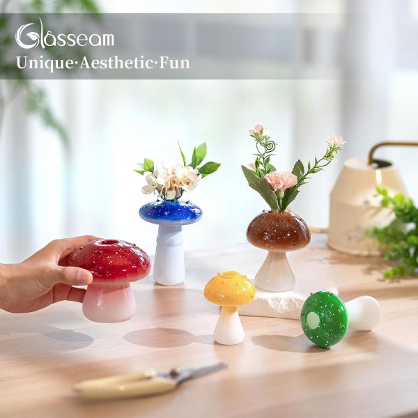 oem/odm services mushroom vase small for flowers lovers: glasseam cute red glass bud vases for home decor - 5pcs unique plant propagation station jar for living room windowsill decoration affordable bulk deals