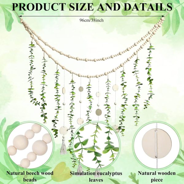 bulk purchase jetec hanging eucalyptus boho wall decor large boho bedroom wall hanging wooden bead garland artificial eucalyptus natural greenery decoration, 36 x 36 inch (simple color, wood chip style) trade price