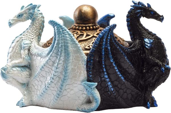 dropship from factory pacific giftware fantasy celtic knotwork dual yin yang dragons decorative trinket jewelry box figurine 5.75" long mass production supply
