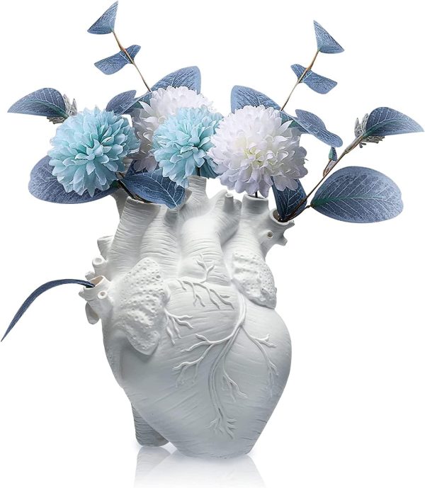oem/odm services vase flower vases heart shaped decor resin flower pot modern unique nordic art style decorative vase for home wedding valentine gift desktop living room decoration - white affordable bulk deals
