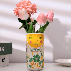 oem/odm services cute medium ceramic flower vase - colorful boho decor with unique abstract round design for weddings, mother's day, and friends - ideal for displaying flowers or pens affordable bulk deals