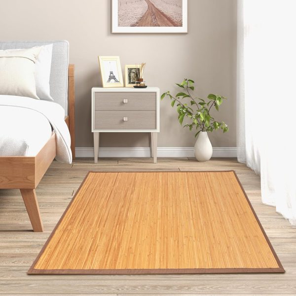 manufacturer direct costway bamboo area rug, 5'x8' natural bamboo floor mat with anti-slip backing, indoor roll-up runner rug, 96"x60" anti-skid large floor carpet for bedroom living room entryway indoor trade price