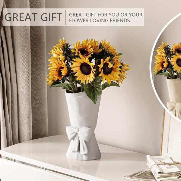 oem/odm services white ceramic vase unique cute bow decorative bouquet flower vases, 9.64in large modern dried flowers tulips branches vase for home living room table decor women girl gifts affordable bulk deals