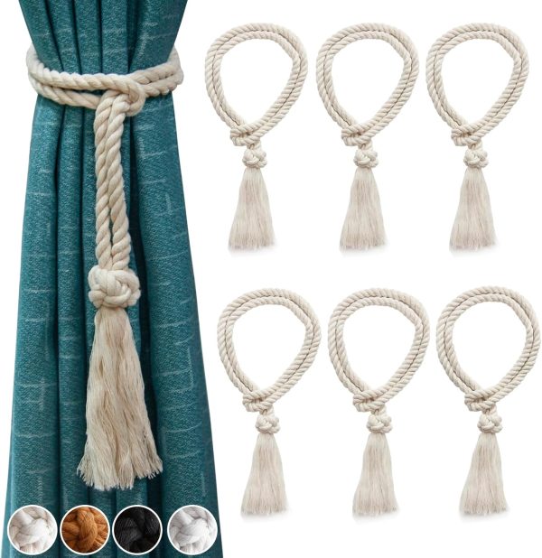 bulk purchase 6pcs curtain ties for drapes - beige curtain ties decorative rope - tassels for curtains drape tiebacks for gazebo, farmhouse outdoor curtain tiebacks factory discount