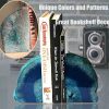 supplier direct amoystone agate geode bookends heavy duty stone book ends decorative bookend holder home office decor with rubber bumpers teal 1 pair, 2-3 lbs wholesale prices