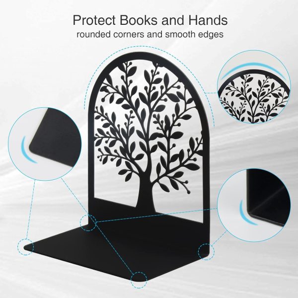 supplier direct umikk book ends, metal bookend, tree of life bookend for shelves, home decorative bookends for heavy books, black non-skid book stopper, 7 x 5.5 x 3.5 inch (1 pair) wholesale prices