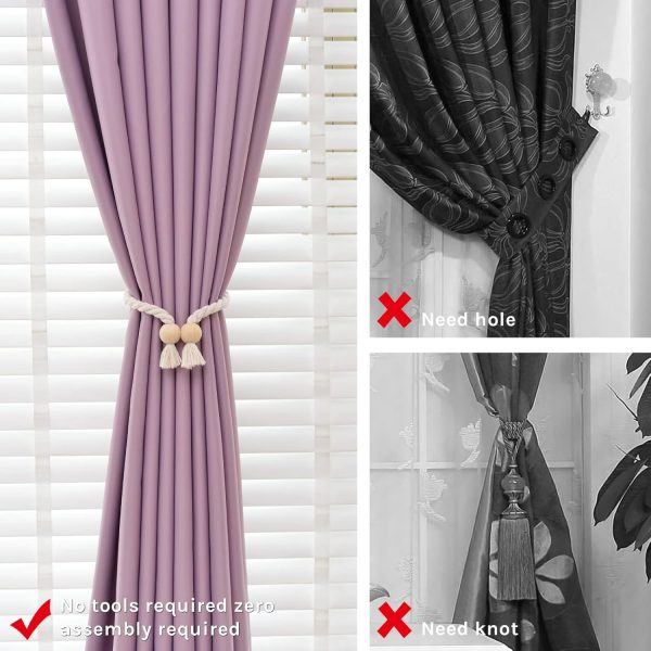 bulk purchase niceec 2 pack wooden ball magnetic curtain tiebacks boho home decor drape tie backs natural cotton hand woven rope curtain holdbacks for thin & thick home & office window draperies (beige) factory discount