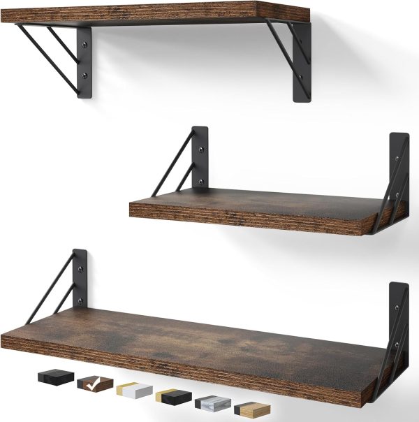 bulk purchase bayka wall shelves for bedroom decor, floating wall shelves for living room kitchen storage, wall mounted rustic wood floating shelves for kids books, small shelf for bathroom(rustic brown，set of 3) trade price