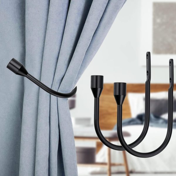 bulk purchase sumnacon 2 pcs metal curtain holdbacks, decorative wall mounted drapery tiebacks with screws, heavy duty window treatment holdbacks for home decor, black factory discount