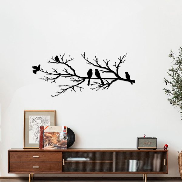 factory direct metal birds wall art, metal vivid birds on branch silhouette wall decor black leaves with bird outdoor metal hanging wall sculpture for home balcony garden(large) volume discount