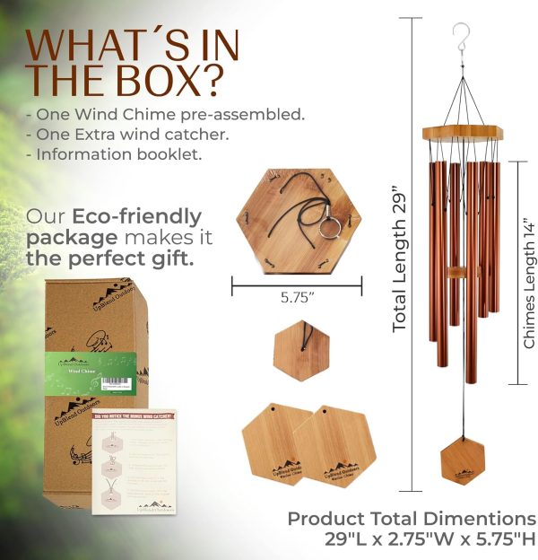 producer to buyer upblend outdoors wind chimes for outside - deep tone wind chimes, windchimes outdoors, memorial, sympathy, loss of loved one, gifts for women, ideas for mom, grandma, outdoor porch, 29" copper red discounted pricing