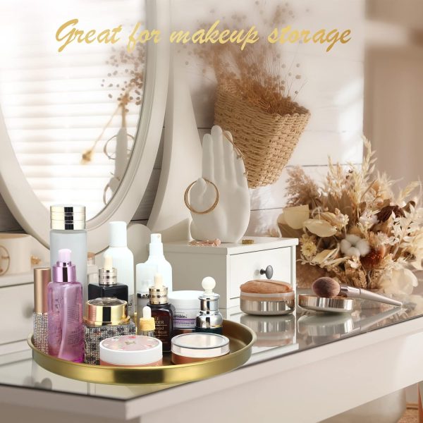 wholesale direct thenshop 3 pieces round serving tray stainless steel round coffee table tray circle decorative tray decorative vanity tray jewelry makeup organizer for bathroom candle perfume (gold,12 inch) bulk purchase at factory prices