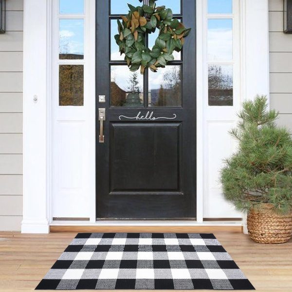 global sourcing buffalo plaid area rug - 27.5x43 inches, black and white checkered, washable cotton, ideal for front porch, kitchen, entryway, patio, bathroom oem/odm services