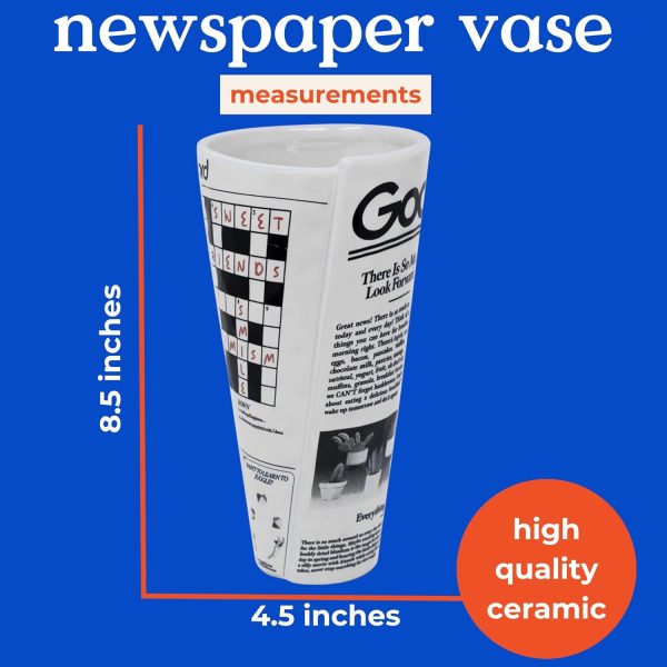 oem/odm services ban.do vintage inspired newspaper vase, retro ceramic shelf decor, unique/novelty/eclectic flower vase, newspaper affordable bulk deals