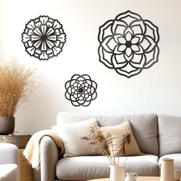factory direct zzbakress 3 pcs metal flowers wall decor black wall decor metal flower art farmhouse wall decor multiple flowers hanging decor for bathroom living room kitchen garden office (black retro) volume discount