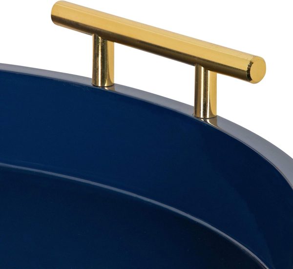 wholesale direct kate and laurel lipton modern round tray, 18" diameter, navy blue and gold, decorative accent tray for storage and display bulk purchase at factory prices