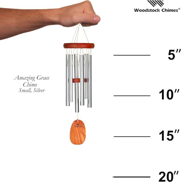 producer to buyer woodstock wind chimes amazing grace chime small (16'') silver wind chime inspirational and memorial gifts wind chimes for outside patio home or garden decor (agss) discounted pricing