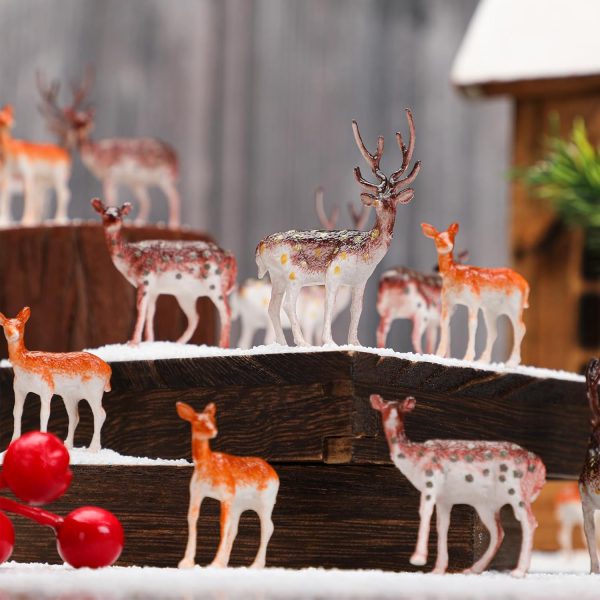 dropship from factory soaoo 60 pcs small deer toys figurines deer cake toppers mini forest animals figures christmas woodland creatures animal plastic woodland cake decorations for birthday wedding party mass production supply