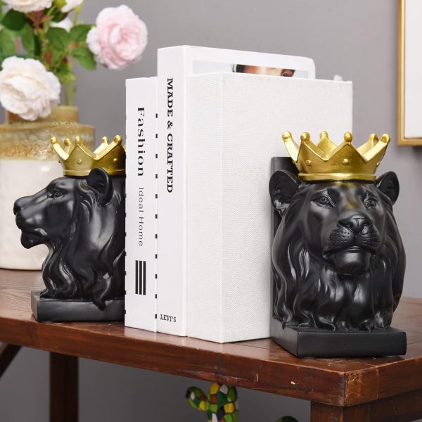 supplier direct book ends decorative, lion bookends for shelves, animal book stopper decorative, modern book ends for heavy books, lion figurines statues indoor, unique book lover gift(black lion) wholesale prices