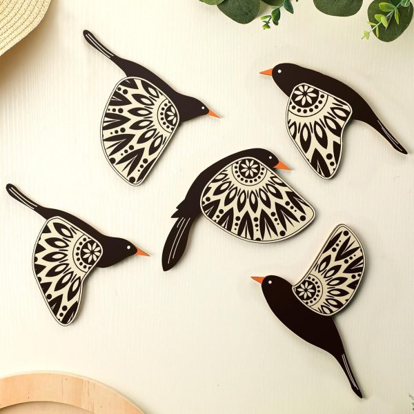 bulk purchase barydat 5 pcs wooden bird wall art wood flying birds wall decor rustic folk art wall decor scandinavian home decor for gift bird lover living room bedroom kitchen office (black) trade price