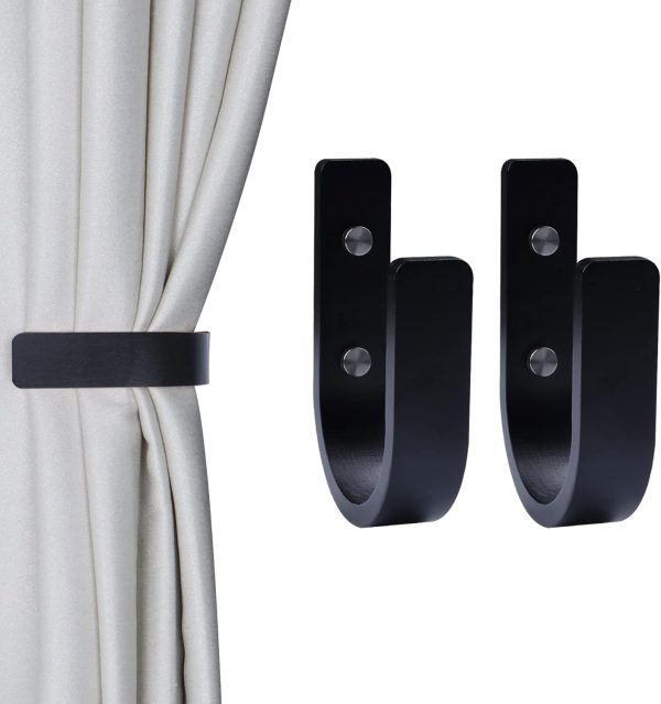 bulk purchase ocioli 2 pieces curtain tiebacks wood curtain holdbacks u shaped curtain hooks curtain tie backs wall mount curtain holder curtain pull backs tie backs for curtains (black, 2) factory discount