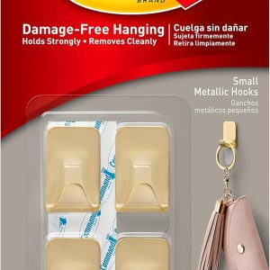 competitive pricing command small metallic hooks brass color, 4 hooks and 5 command strips, damage free wall hooks with adhesive strips, adhesive hooks for hanging christmas decorations, holds up to 0.5 lb one-stop wholesale
