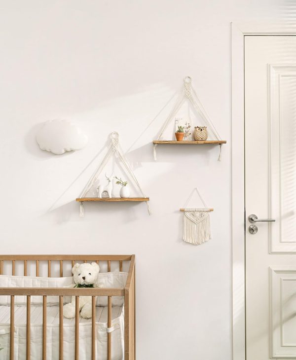 bulk purchase mkono macrame hanging shelves boho wall decor set of 2 rustic wood floating storage shelf for bedroom bathroom living room nursery dorm room, display shelving for hanging plants photos trade price