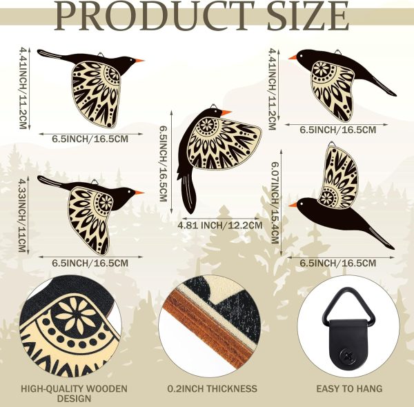 bulk purchase barydat 5 pcs wooden bird wall art wood flying birds wall decor rustic folk art wall decor scandinavian home decor for gift bird lover living room bedroom kitchen office (black) trade price