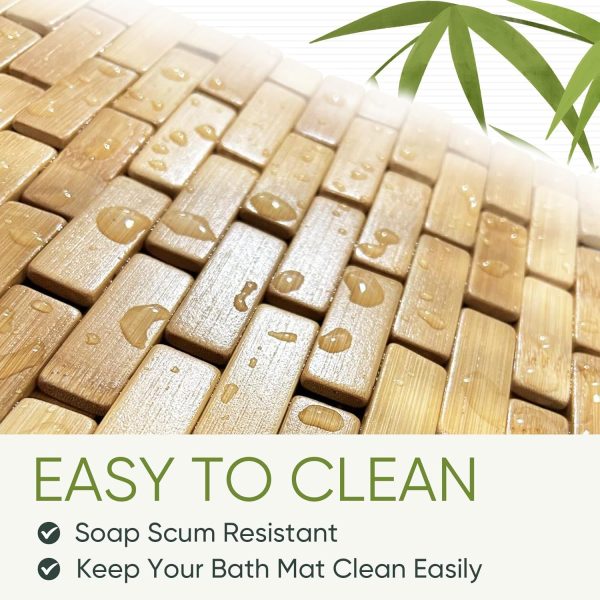 manufacturer direct natural bamboo bath mat, 24 x 16 inches non-slip bamboo shower mat, waterproof foldable small wood bath mat for bathtub, sauna, spa, indoor or outdoor bathroom accessories trade price
