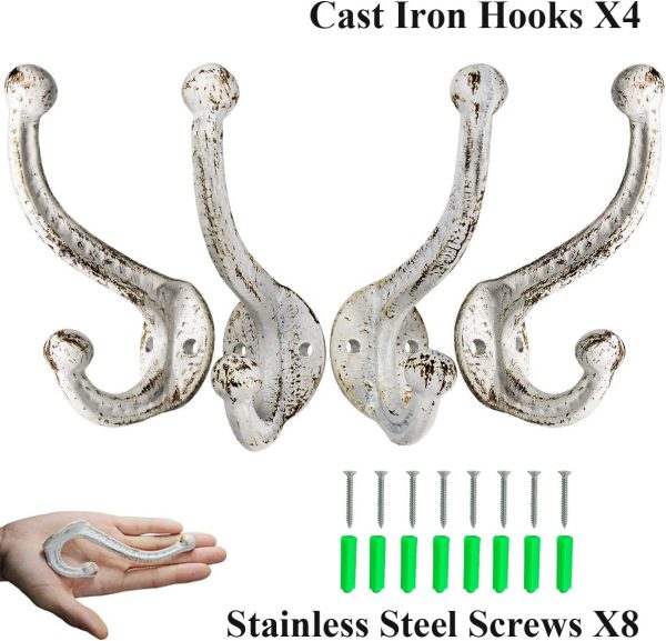 competitive pricing sopicoz set of 4 cast iron coat hooks farmhouse vintage white hooks, heavy duty rustic wall mounted hooks for hanging one-stop wholesale