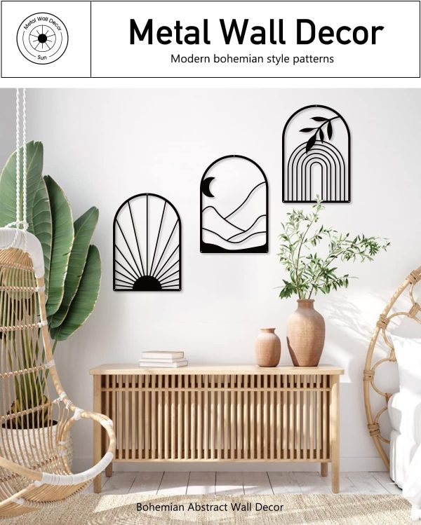 factory direct sokurdeg boho black metal wall decor black minimalist wall art large bohemian line metal wall art black boho wall art for bedroom bathroom living room (3 pack, 12 x 17 in) volume discount